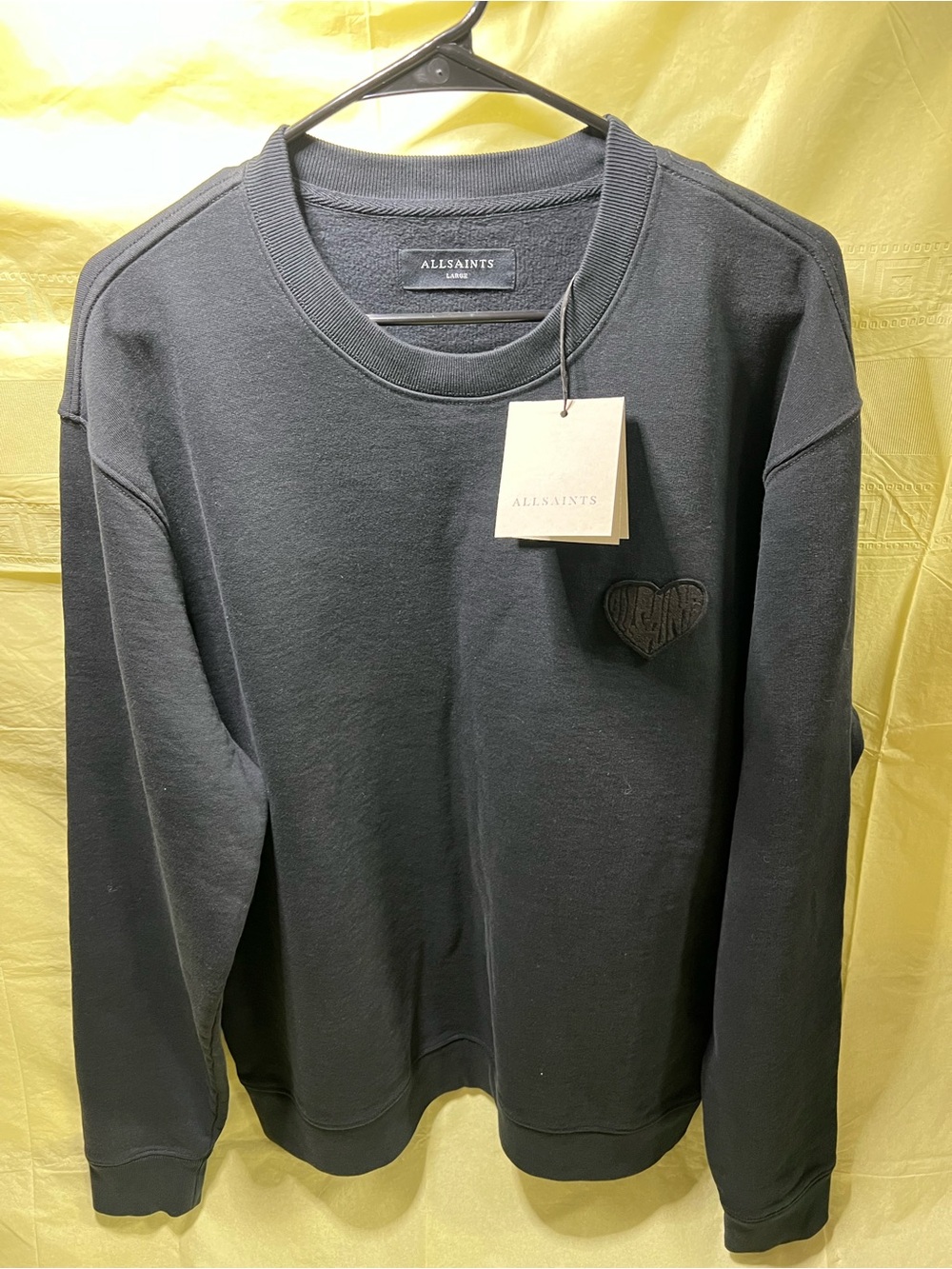 AllSaints Black Sweatshirt with Subtle Heart Detail